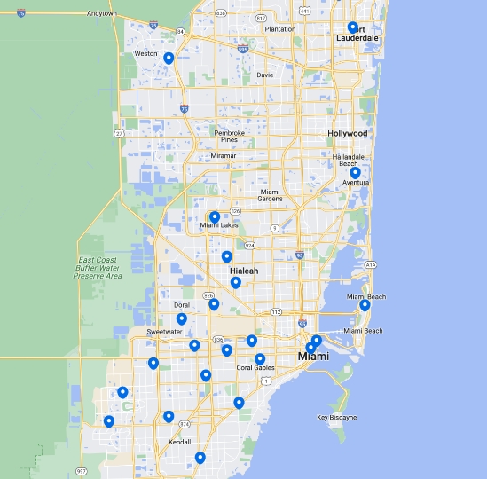 Mapa mostrando las sucursales de Ocean Bank, con un enlace que dirige al localizador de sucursales y cajeros automáticos
